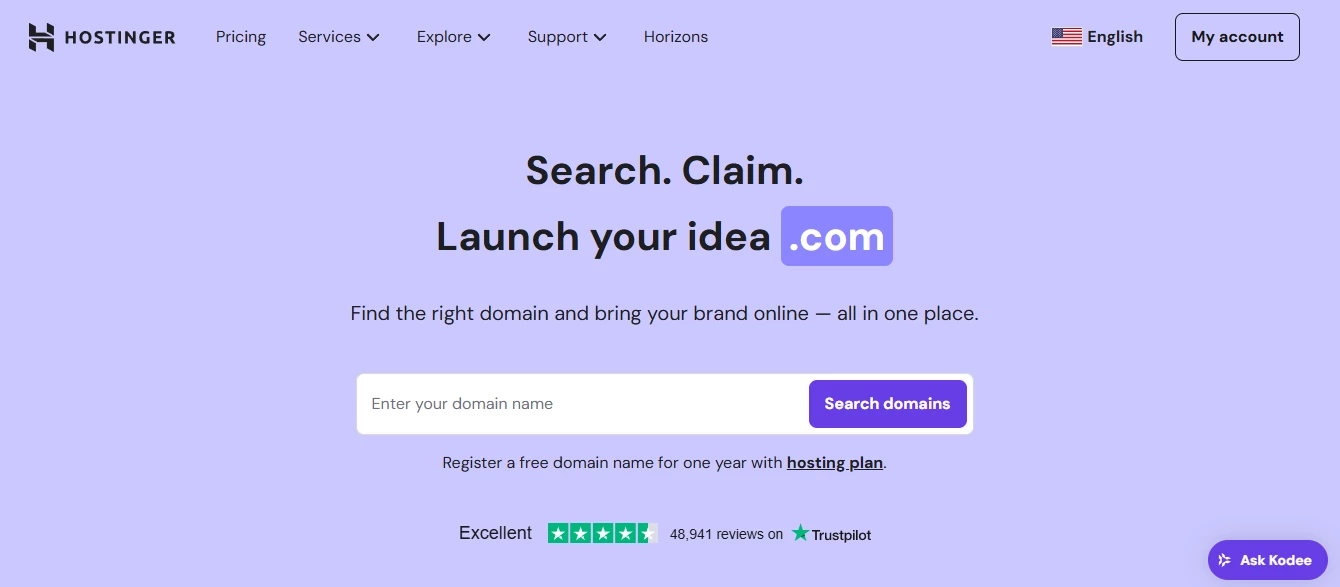 View of Hostinger home page