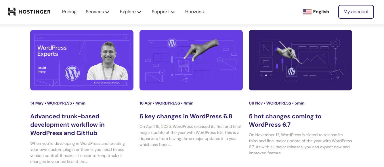 View of Hostinger's blog