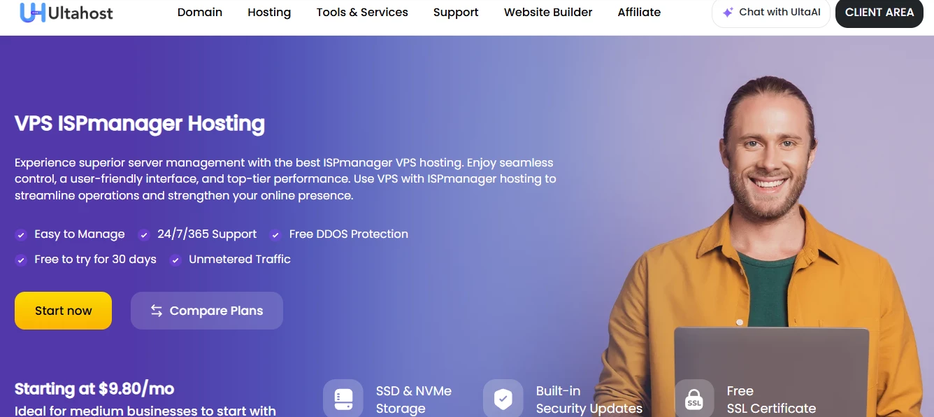 View of Ultahost's VPS ispmanager hosting plan