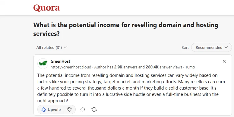 Quora user says hosting reseller income may vary from hundreds to thousands of dollars