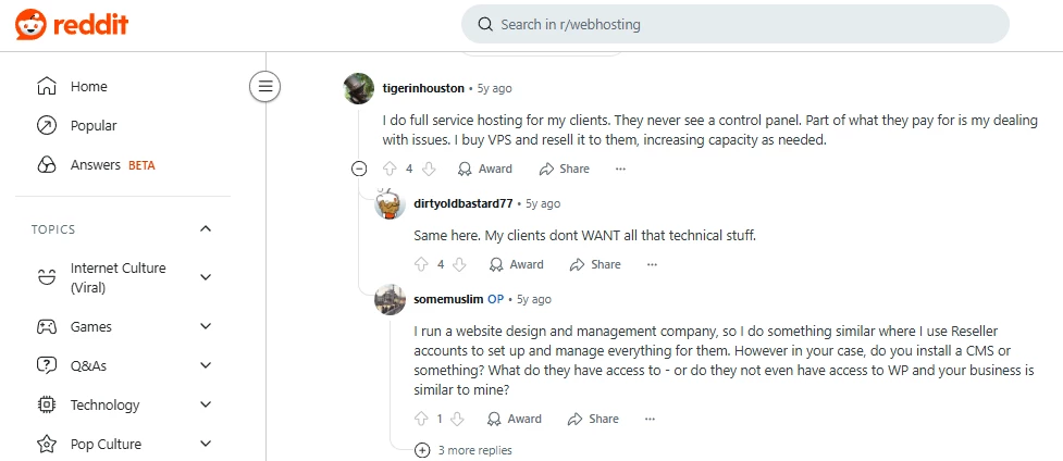 Reddit users say reseller hosting providers must take care of the technical stuff for their clients