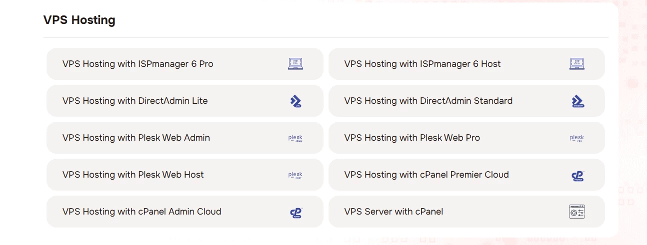 VPS hosting plans with different control panels