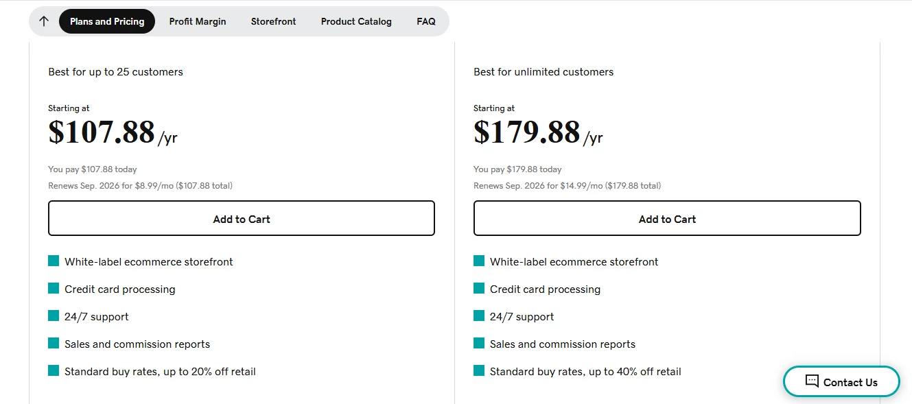 View of GoDaddy reseller packages