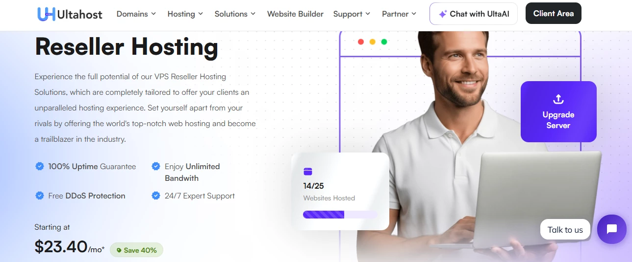 View of Ultahost's reseller program