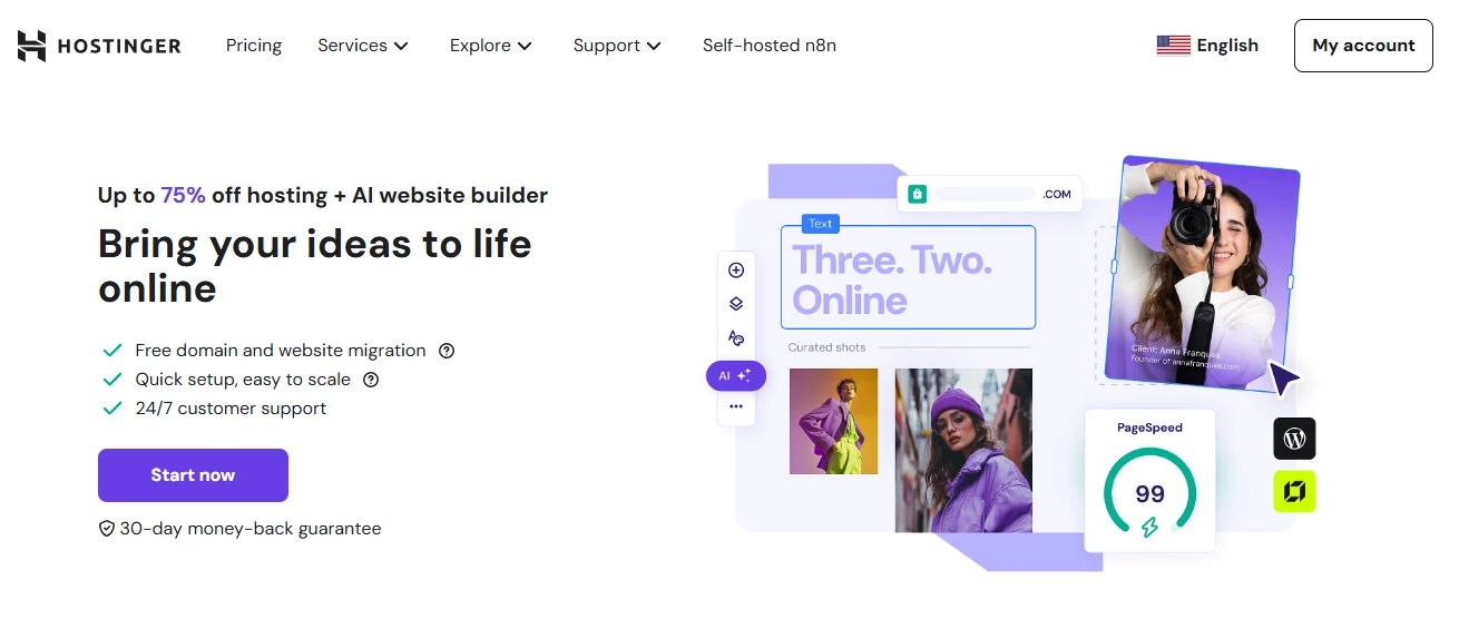View of Hostinger's homepage