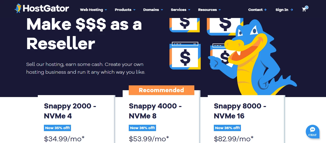 View of HostGator reseller plans