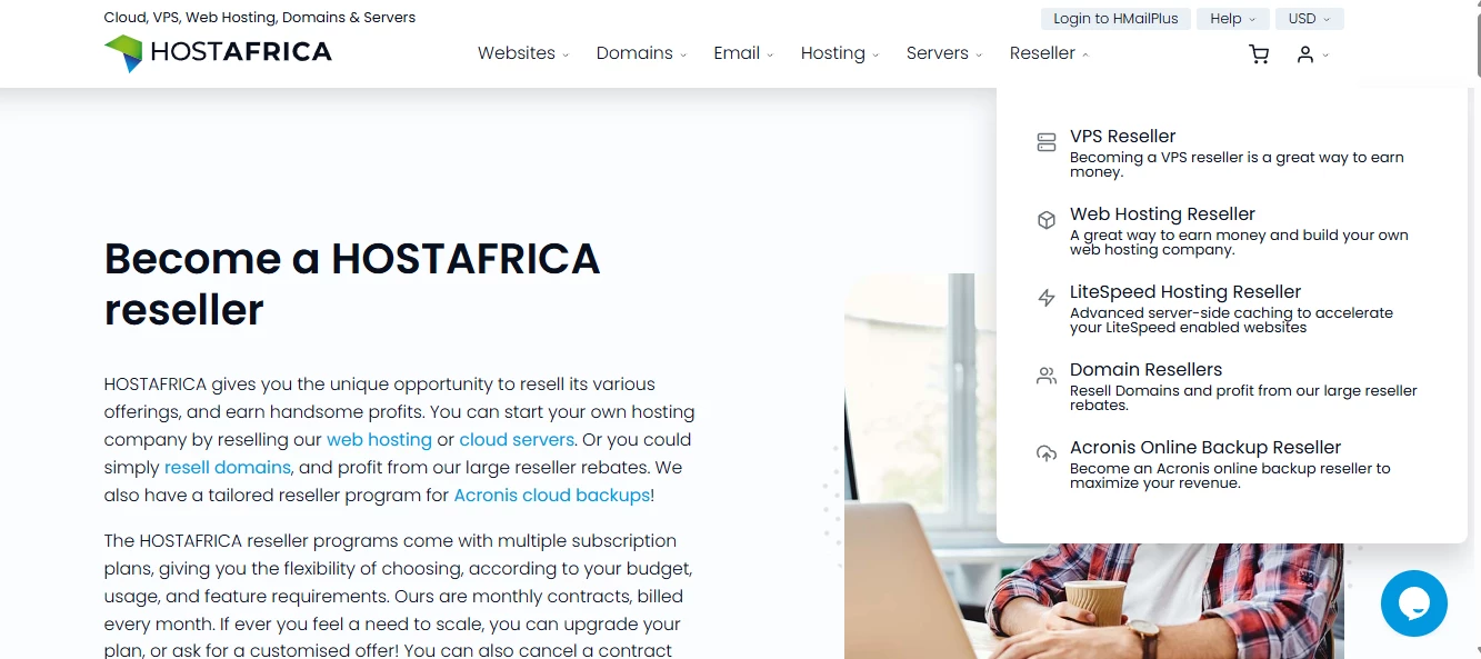 View of HostAfrica's reseller offers