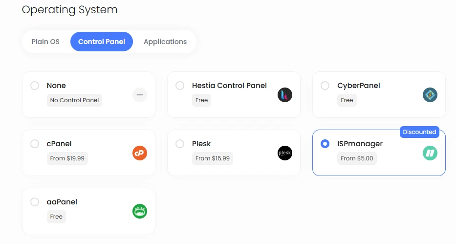 View of hosting providers offering VPS hosting control panels