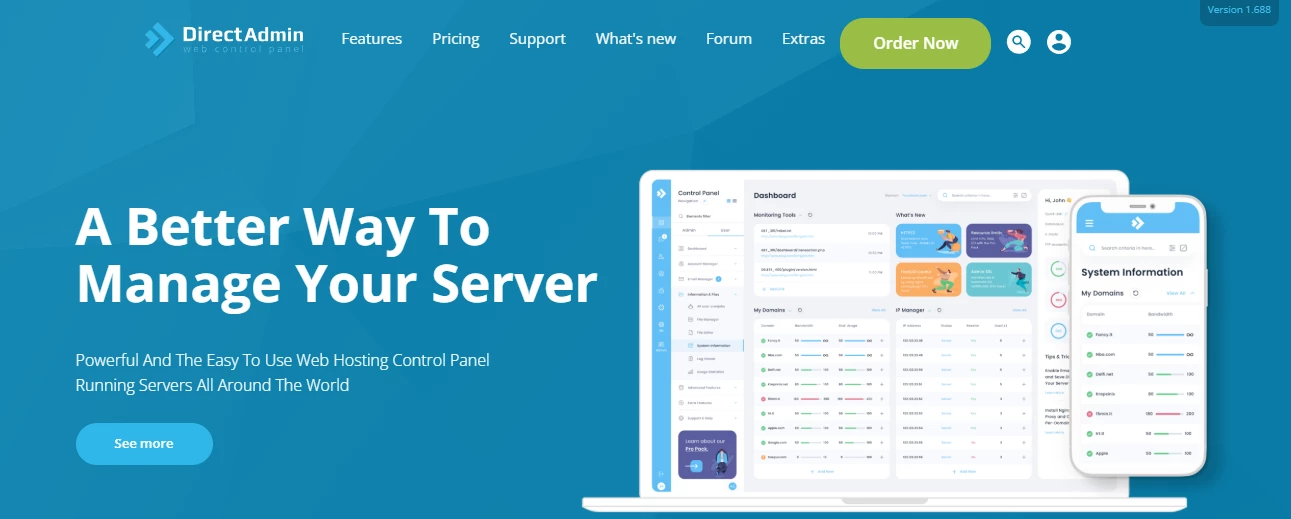 View of DirectAdmin homepage