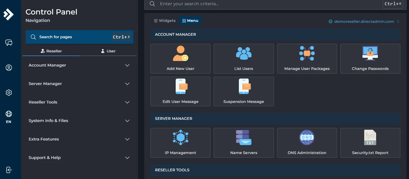 DirectAdmin dark mode