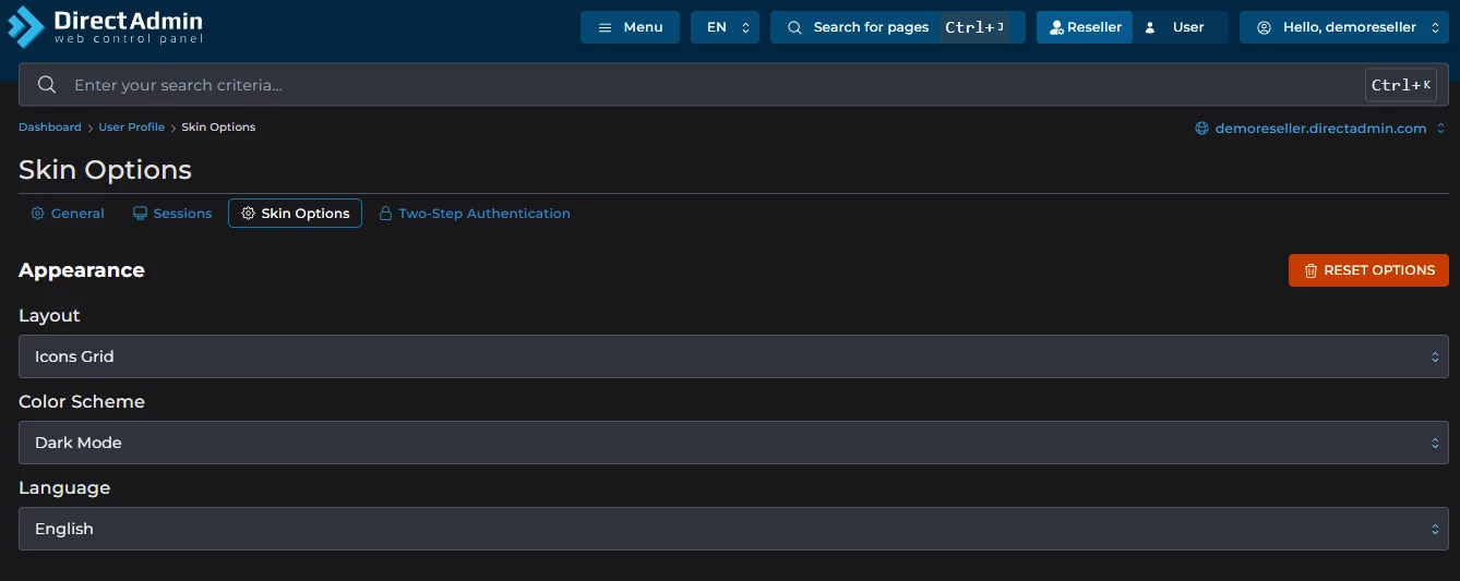 DirectAdmin icons grid layout