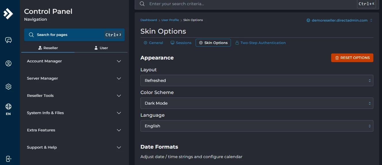 DirectAdmin refreshed layout