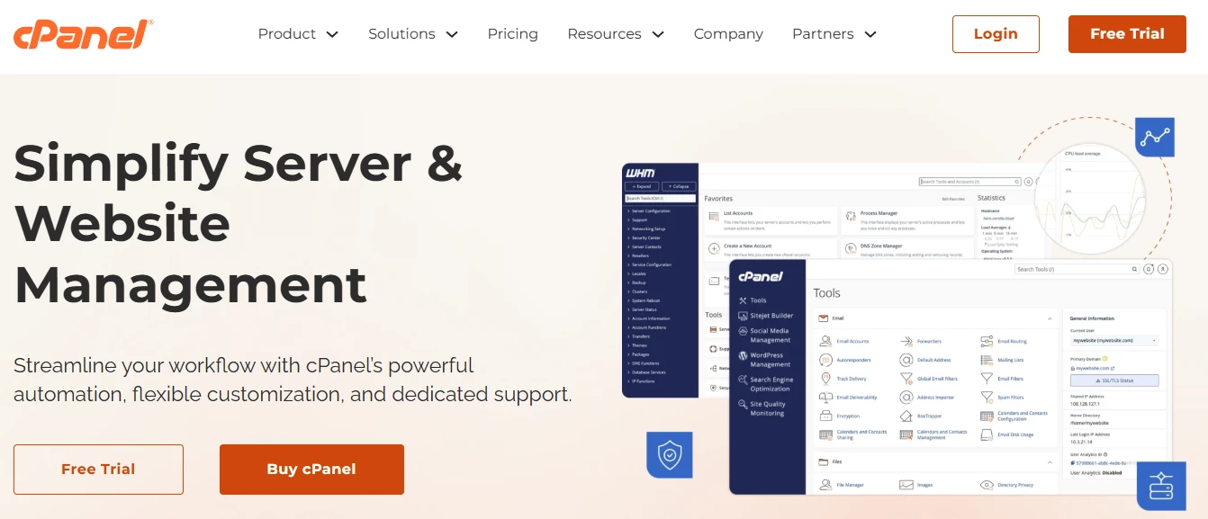 View of cPanel's home page