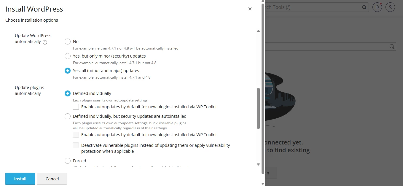 View of WP installation in cPanel