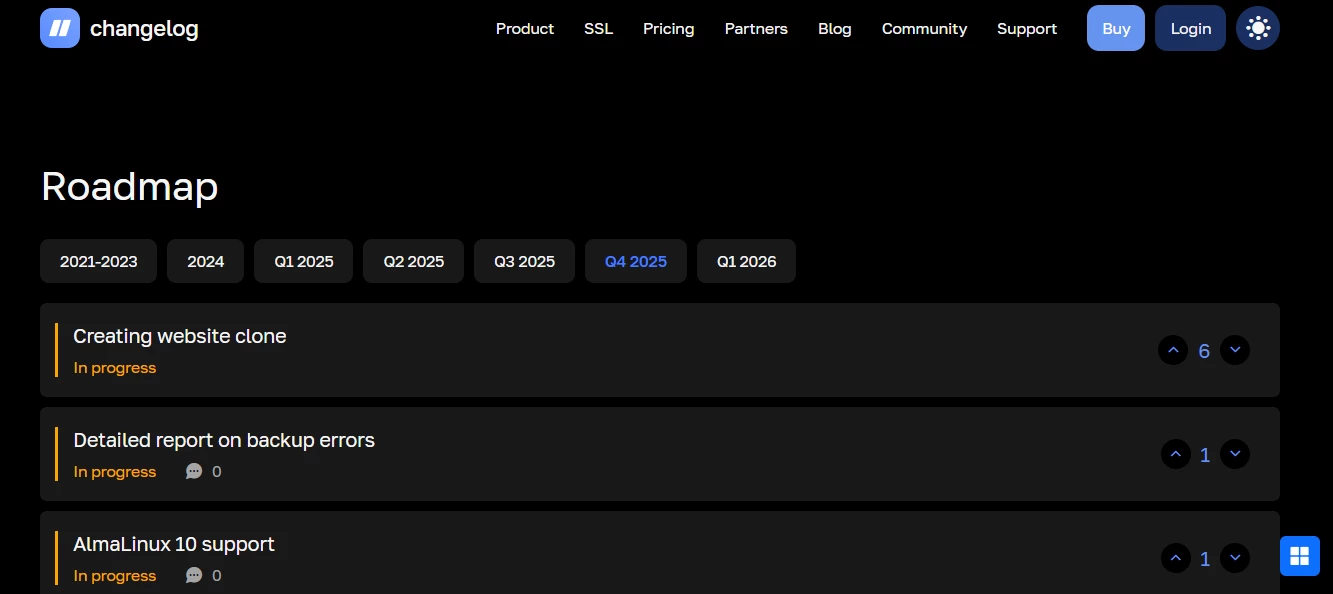 View of ispmanager roadmap