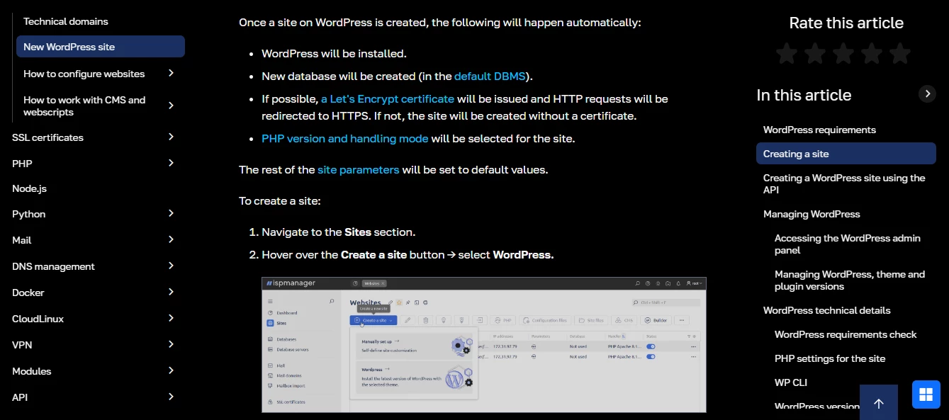 View of ispmanager documentation article