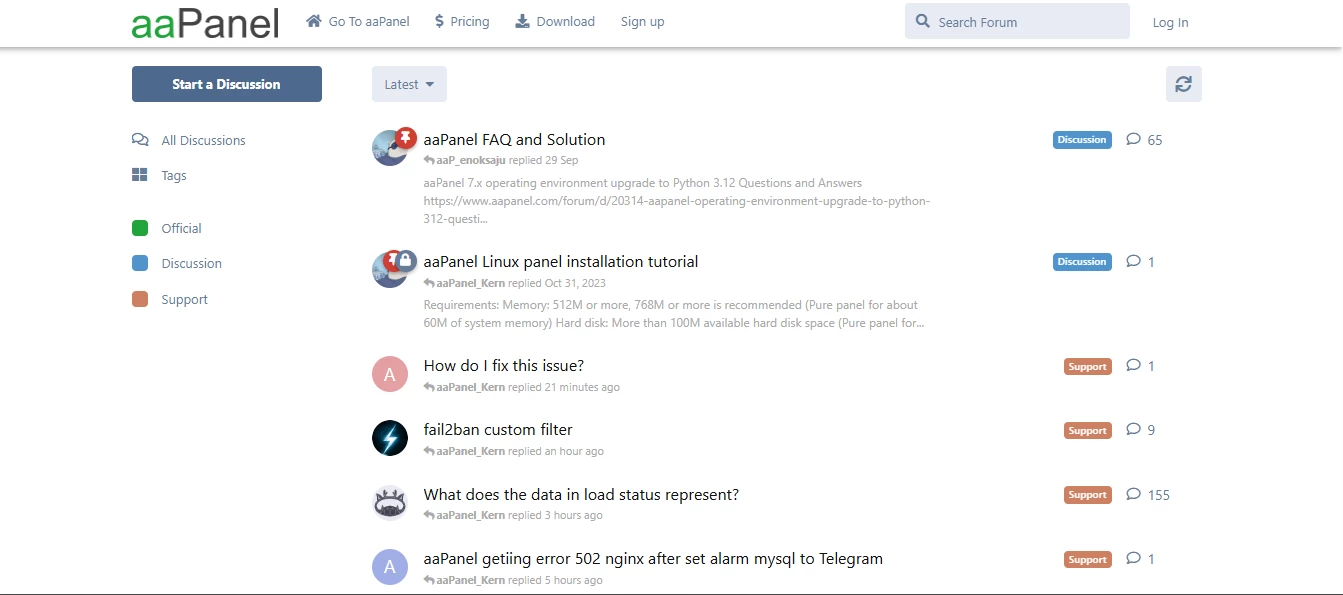 View of aaPanel forum