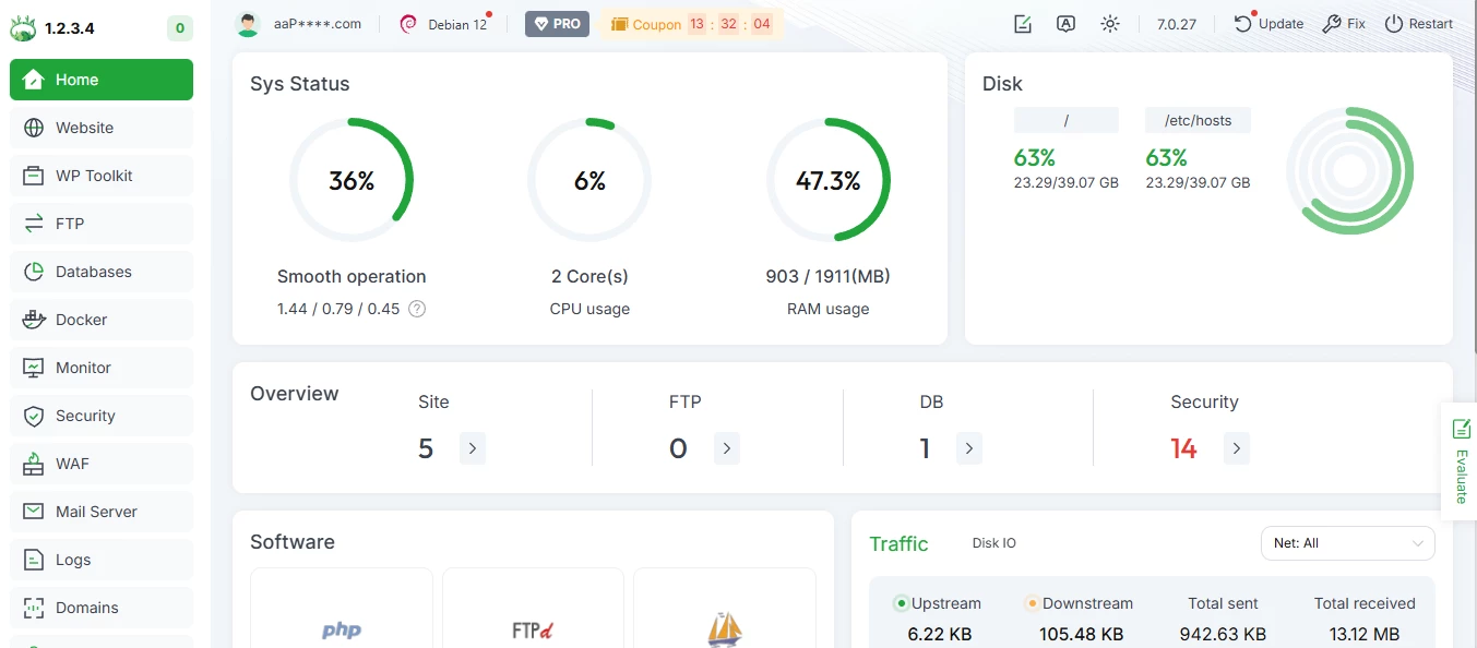 View of aaPanel light theme