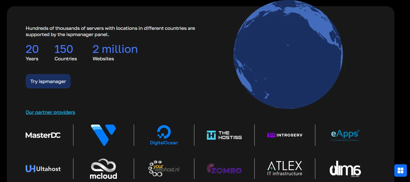 View of ispmanager home page