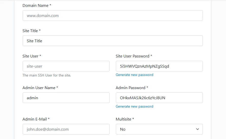 View of site settings in CloudPanel