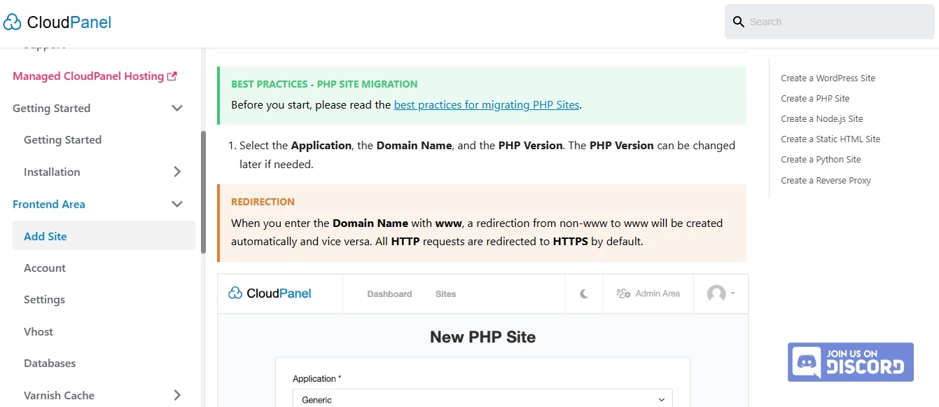View of CloudPanel documentation