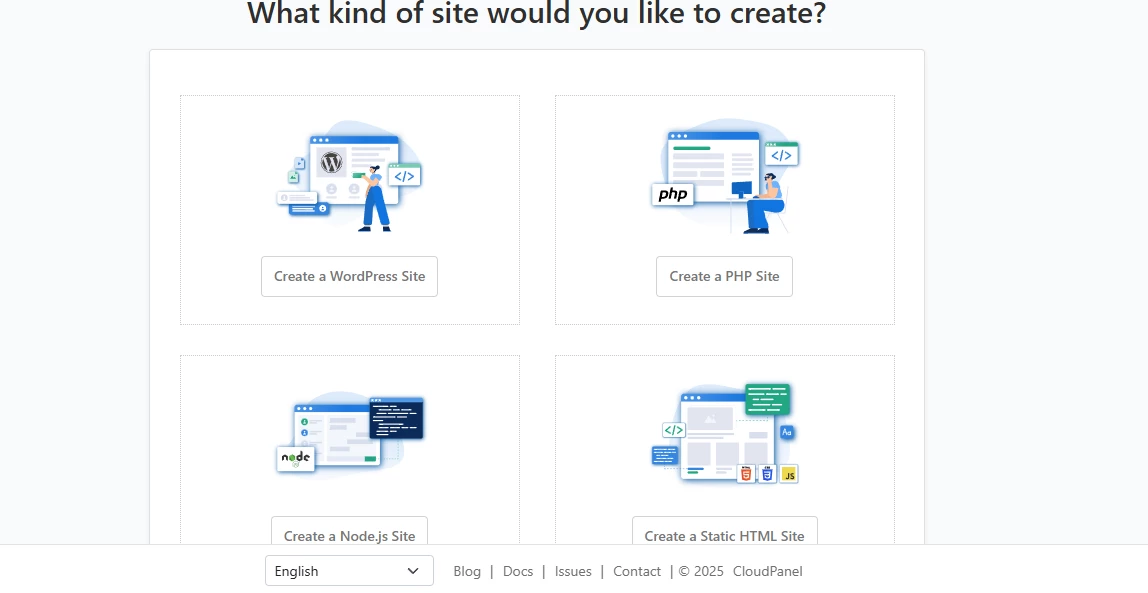 View of website creation in CloudPanel