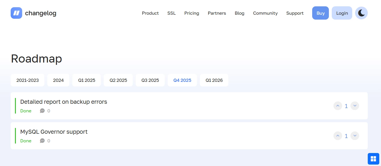 View of ispmanager roadmap
