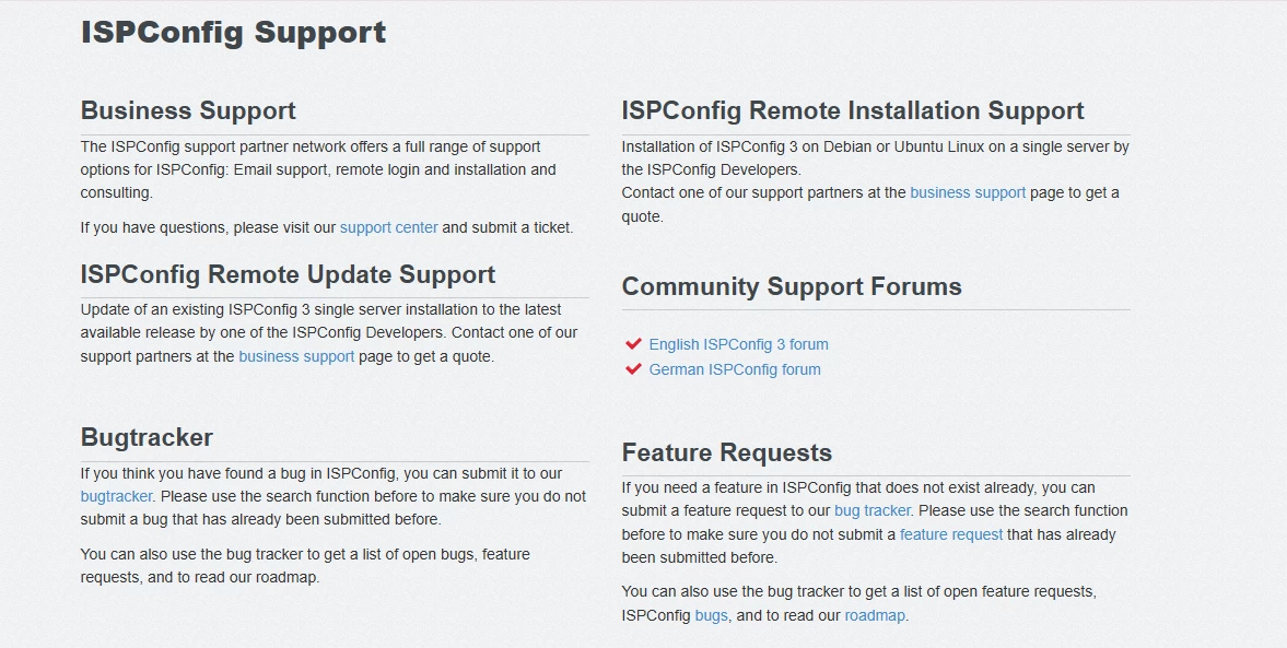 View of ISPConfig support