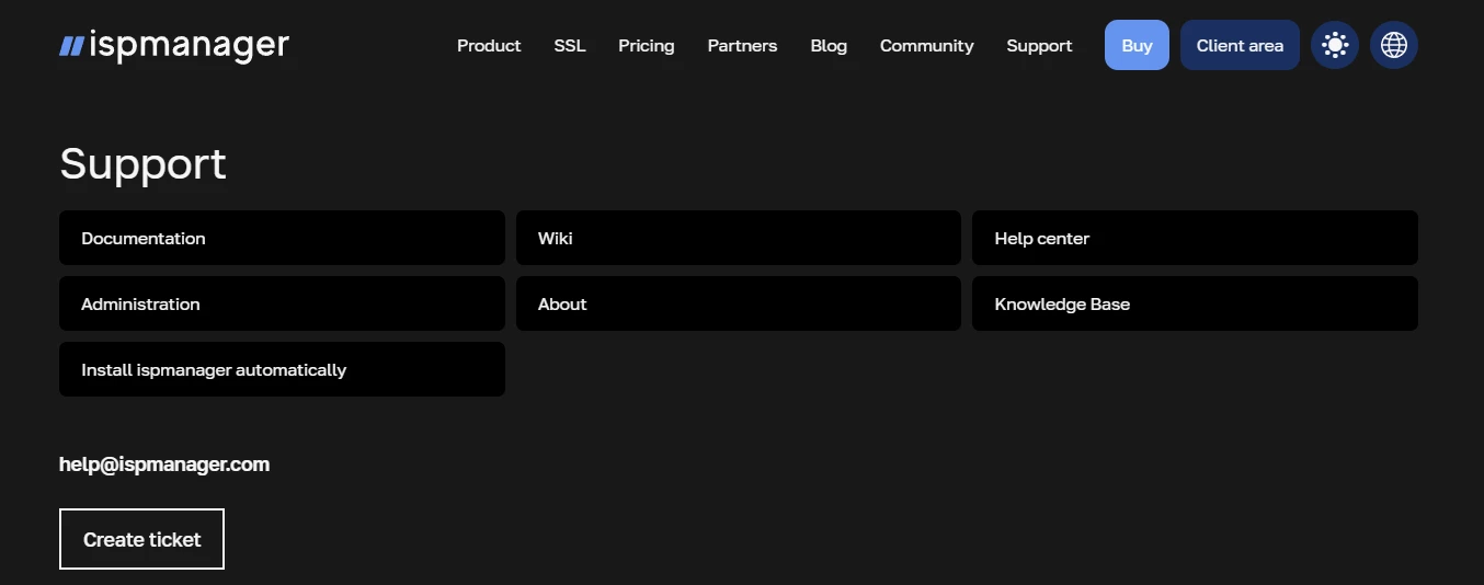 View of ispmanager support