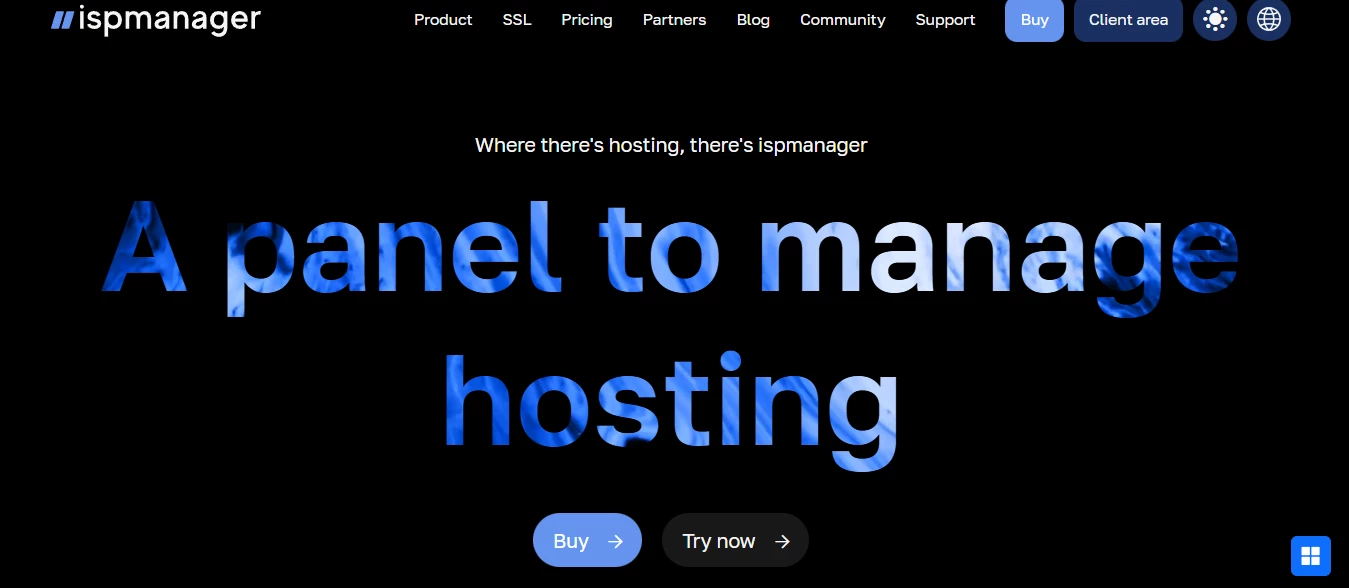 View of ispmanager home page